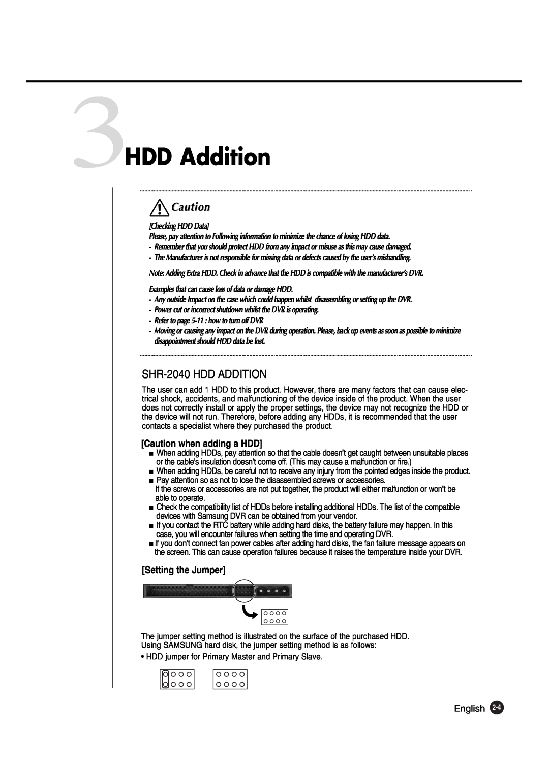Samsung SHR-2040P250, SHR-2042P250 manual 3HDD Addition, SHR-2040 HDD ADDITION 