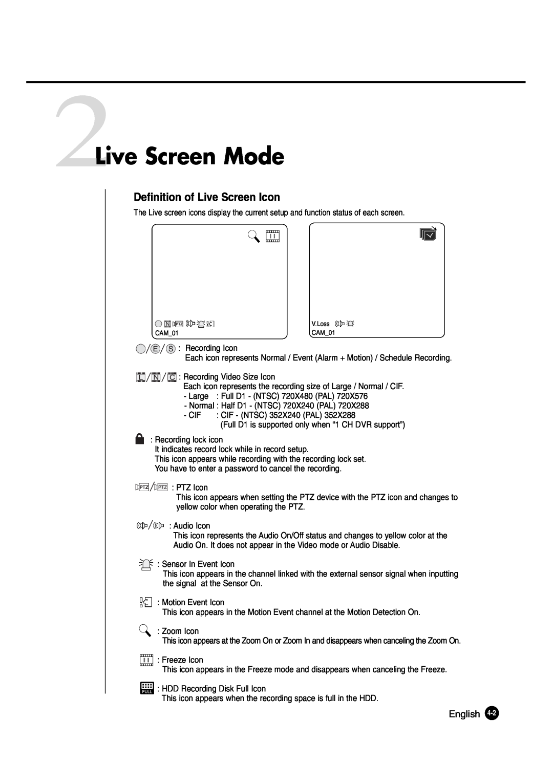 Samsung SHR-2040P250, SHR-2042P250 manual 2Live Screen Mode, Definition of Live Screen Icon 