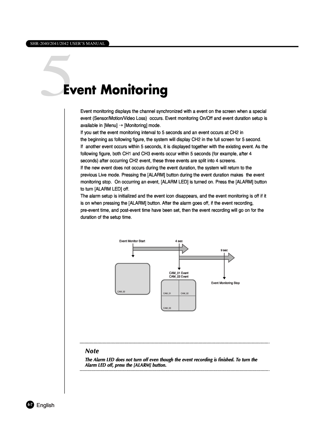 Samsung SHR-2042P250, SHR-2040P250 manual 5Event Monitoring, English 