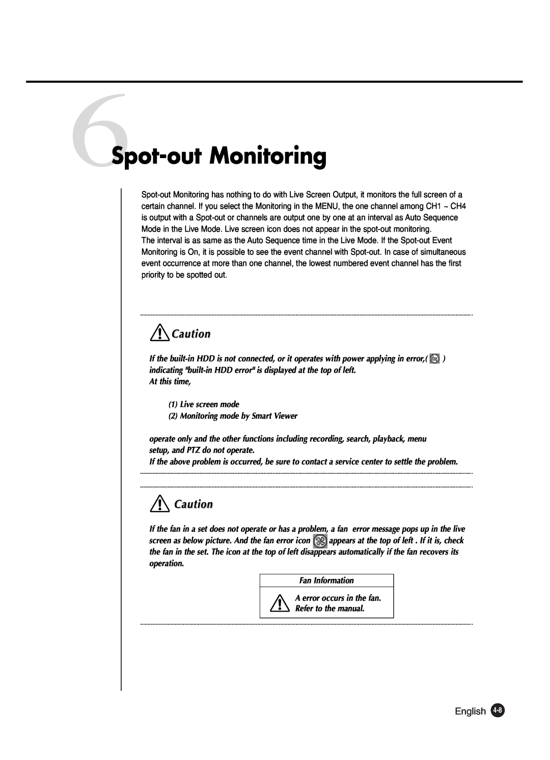 Samsung SHR-2042P250, SHR-2040P250 manual 6Spot-out Monitoring, English 