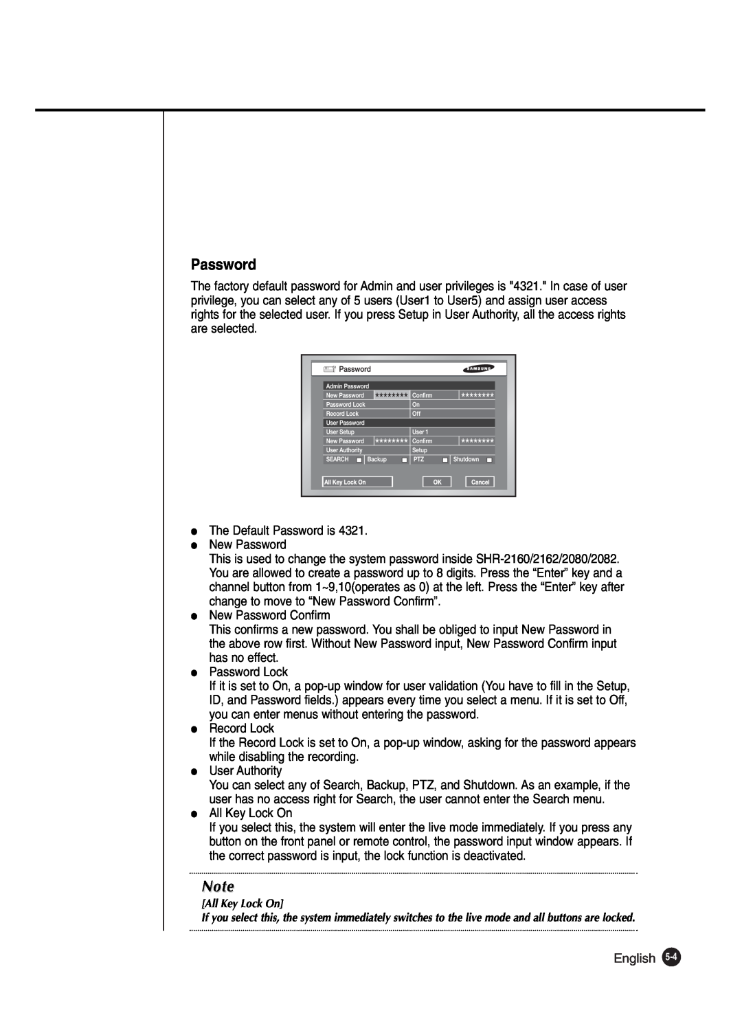 Samsung SHR-2040P250, SHR-2042P250 manual Password, English 