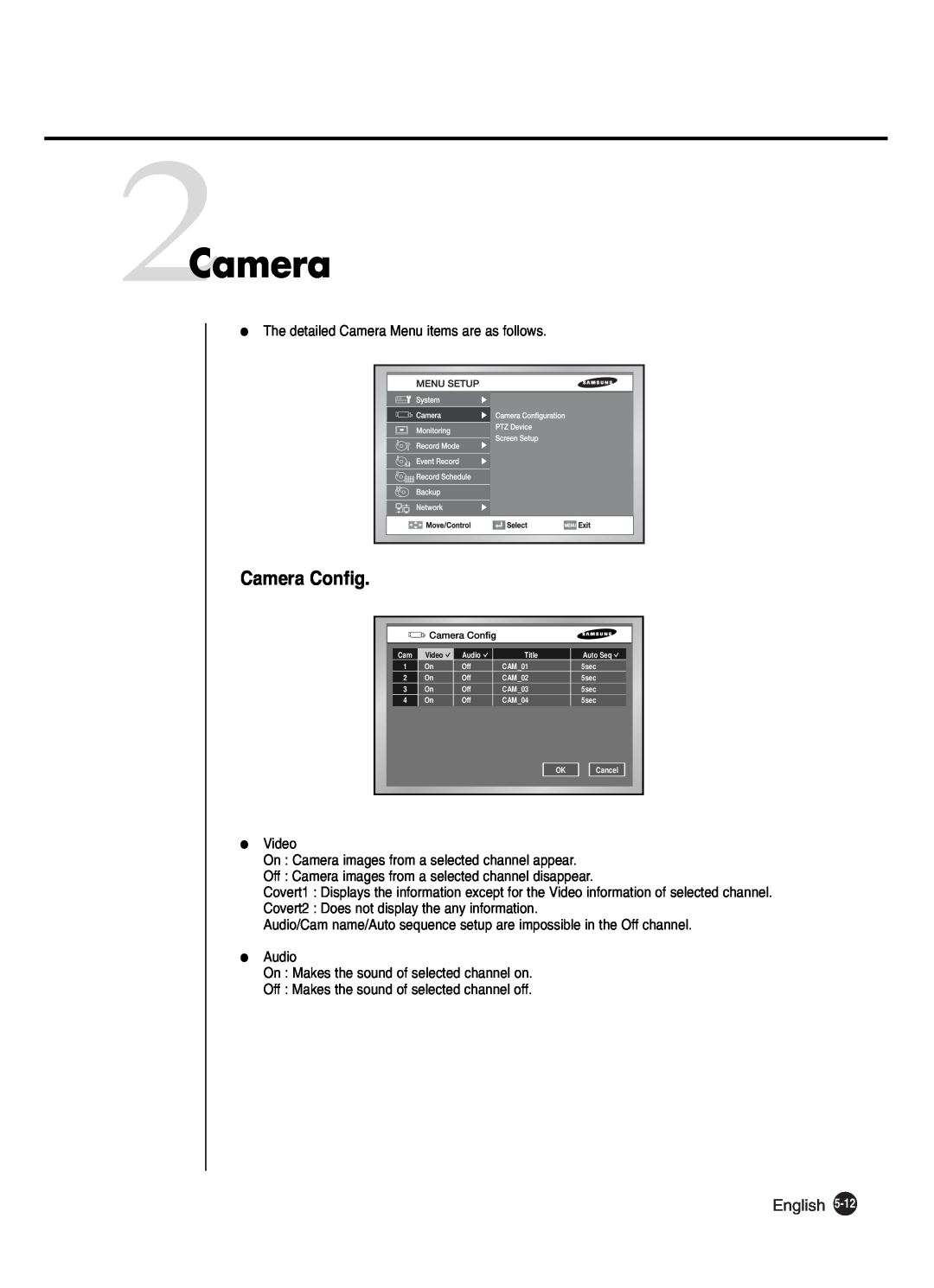 Samsung SHR-2040P250, SHR-2042P250 manual 2Camera, Camera Config, English 