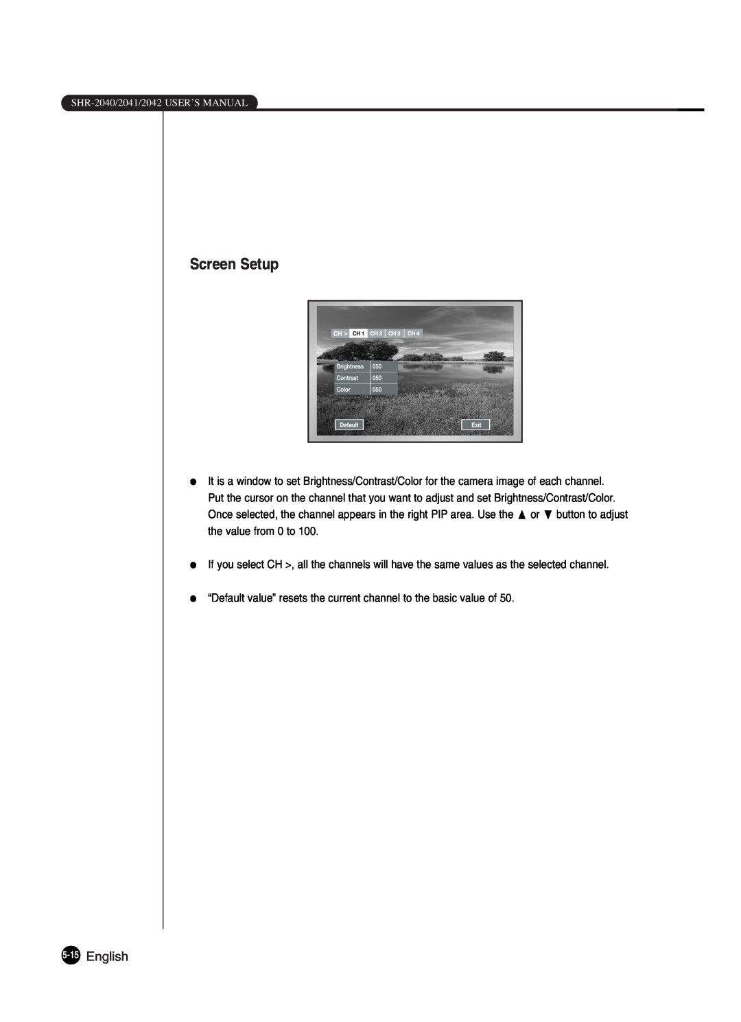 Samsung SHR-2042P250, SHR-2040P250 manual English, Screen Setup 