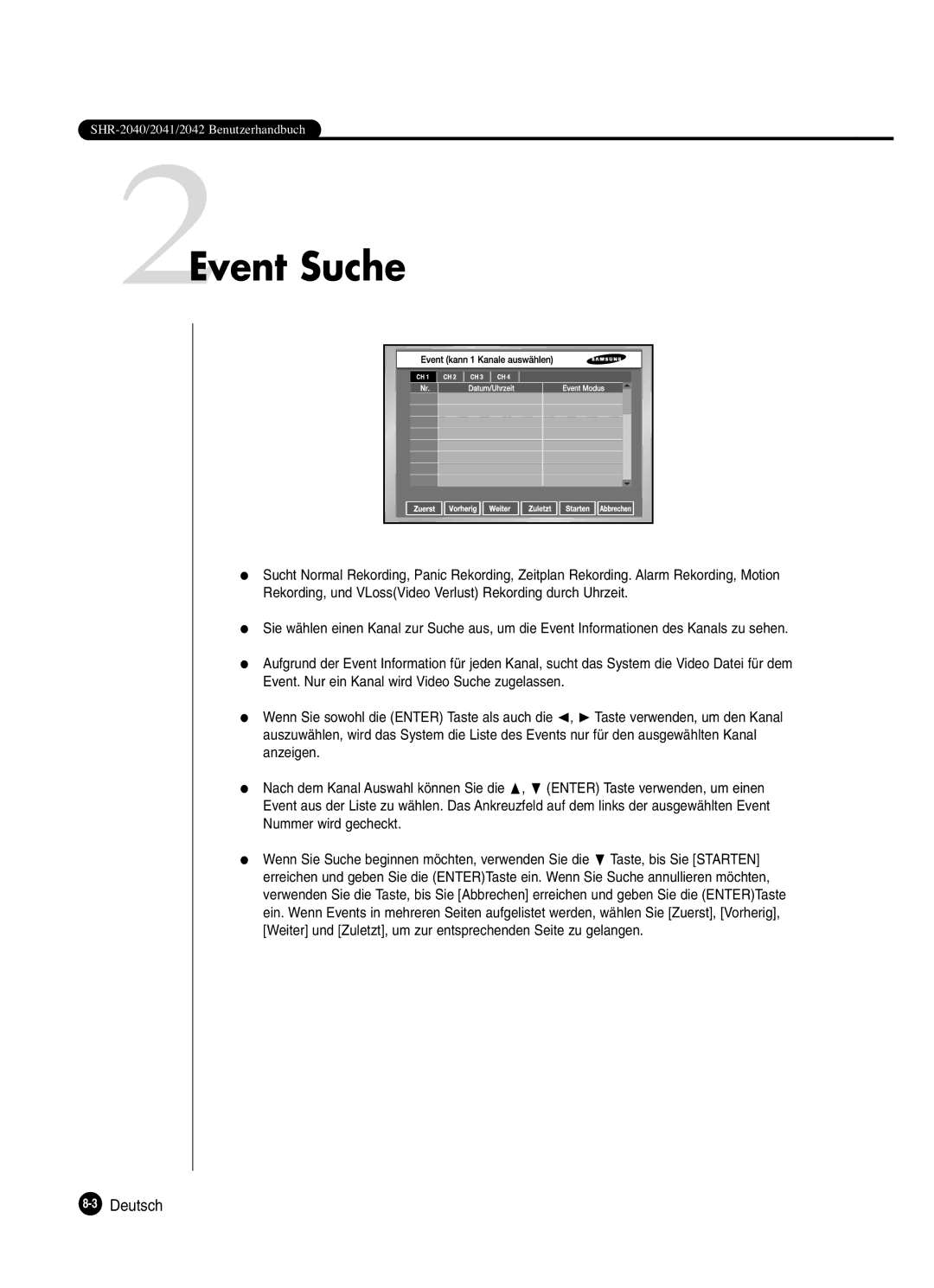 Samsung SHR-2080P manual 2Event Suche, 3Deutsch 