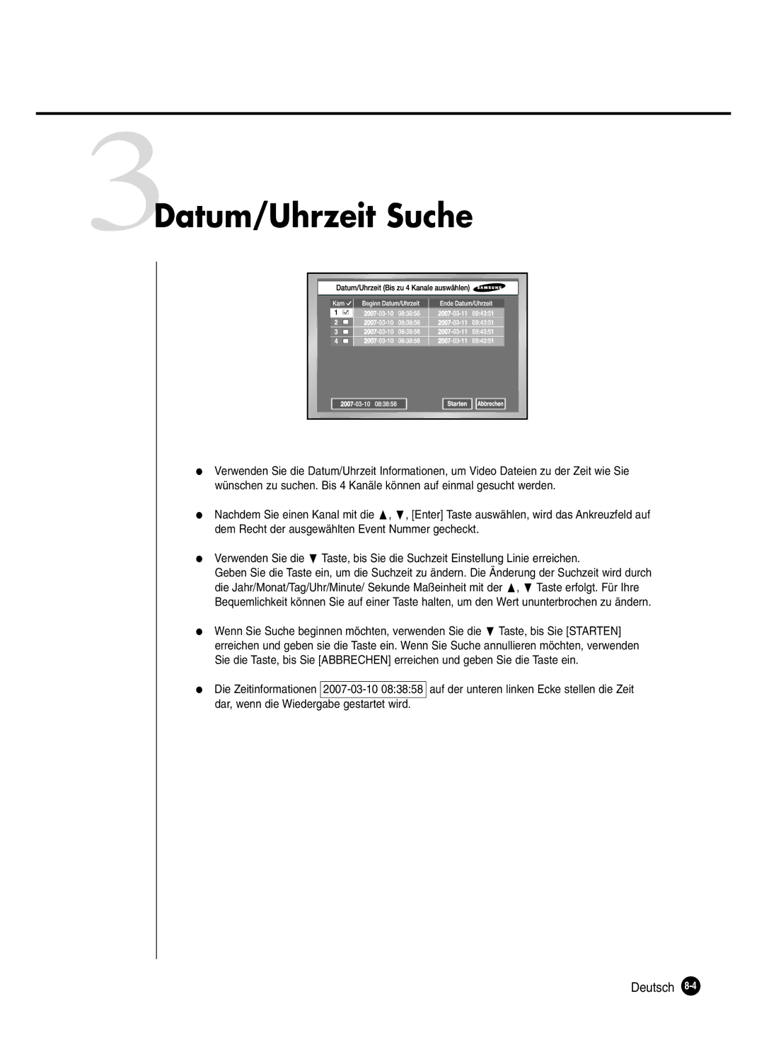 Samsung SHR-2080P manual 3Datum/Uhrzeit Suche 