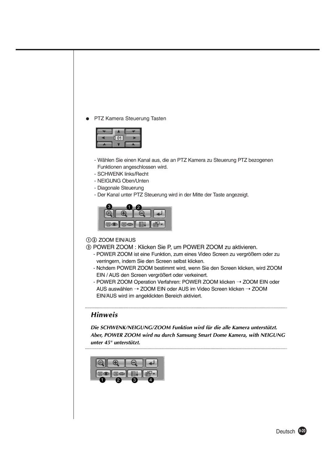 Samsung SHR-2080P manual # Power Zoom Klicken Sie P, um Power Zoom zu aktivieren 