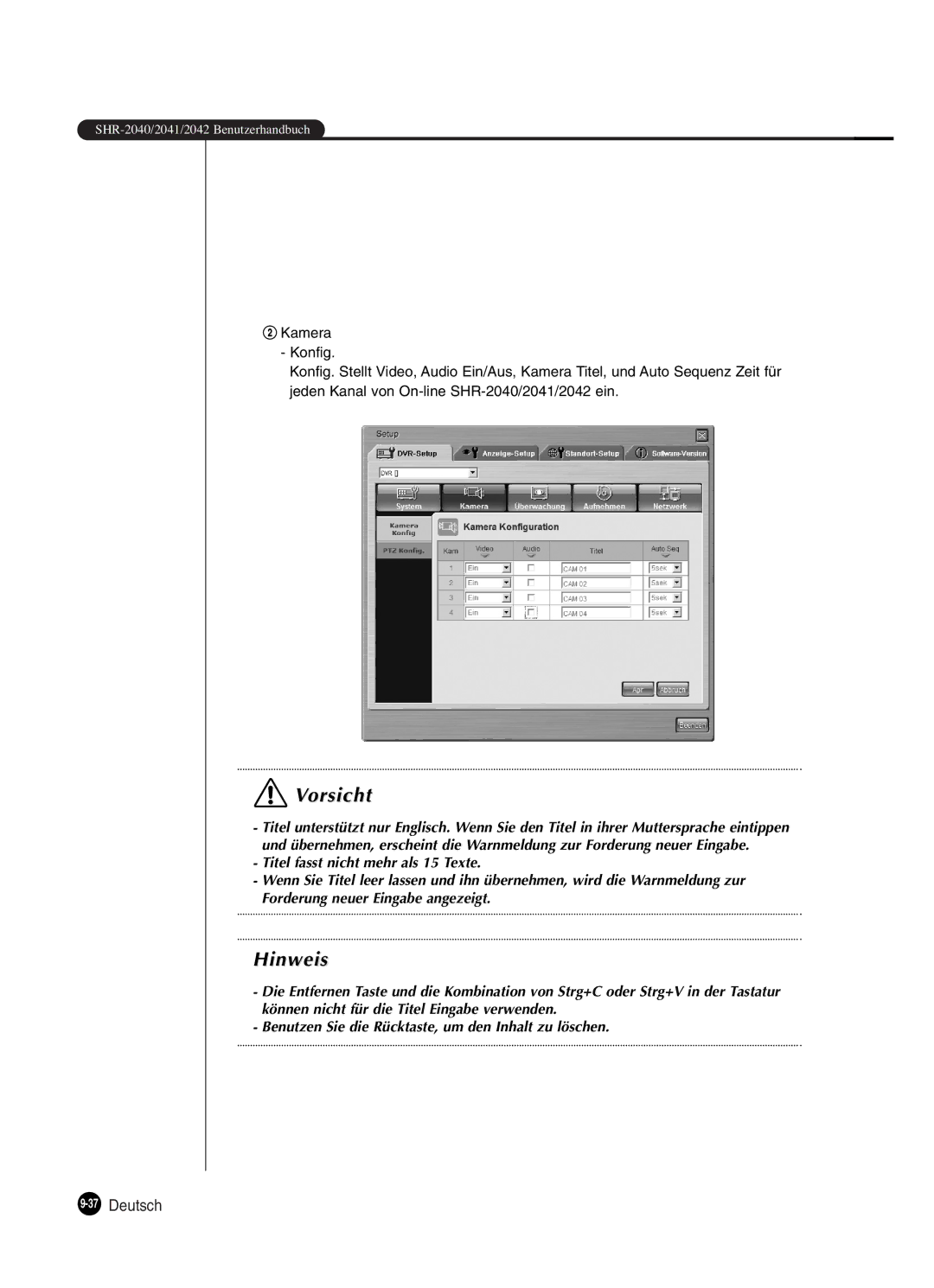 Samsung SHR-2080P manual 37Deutsch 