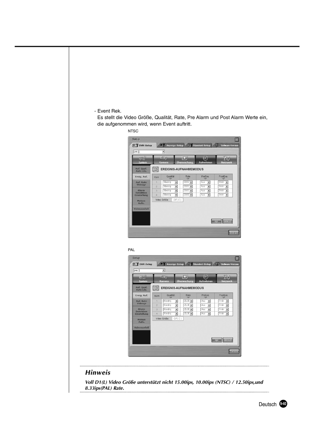 Samsung SHR-2080P manual Hinweis 