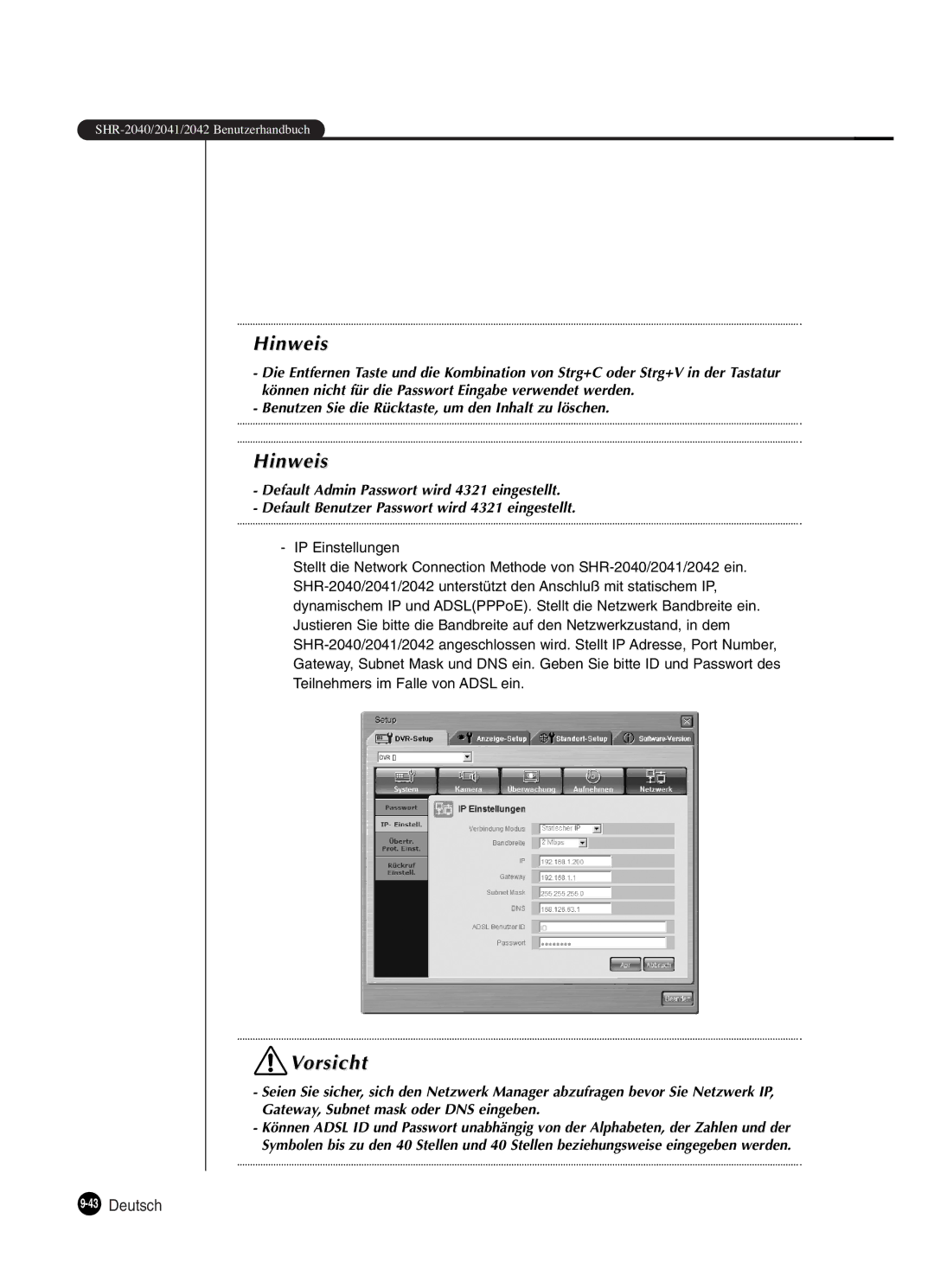 Samsung SHR-2080P manual 43Deutsch 