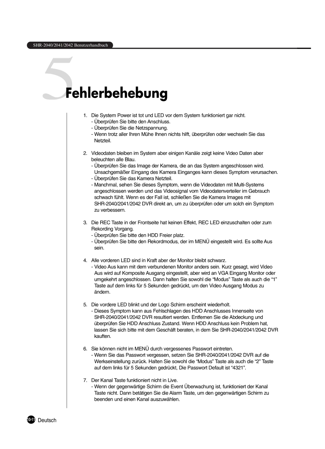 Samsung SHR-2080P manual 5Fehlerbehebung, 10-11Deutsch 