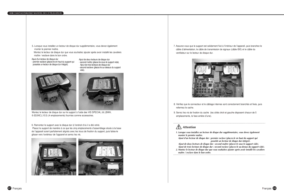 Samsung SHR-2162P500, SHR-2160P, SHR-2080P, SHR-2162P750, SHR-2082P500 manual 7Français, Vide 