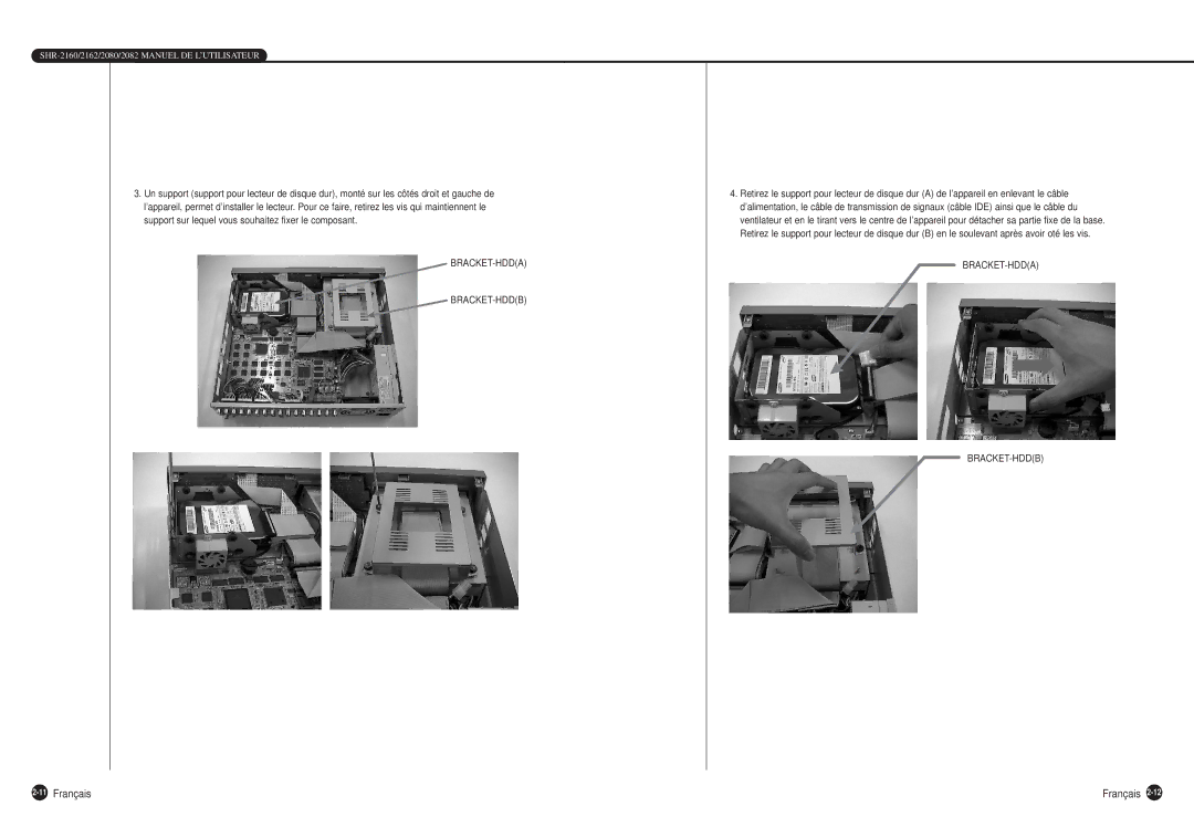 Samsung SHR-2160P, SHR-2080P, SHR-2162P750, SHR-2082P500, SHR-2162P500 manual 11Français, Bracket-Hdda Bracket-Hddb 