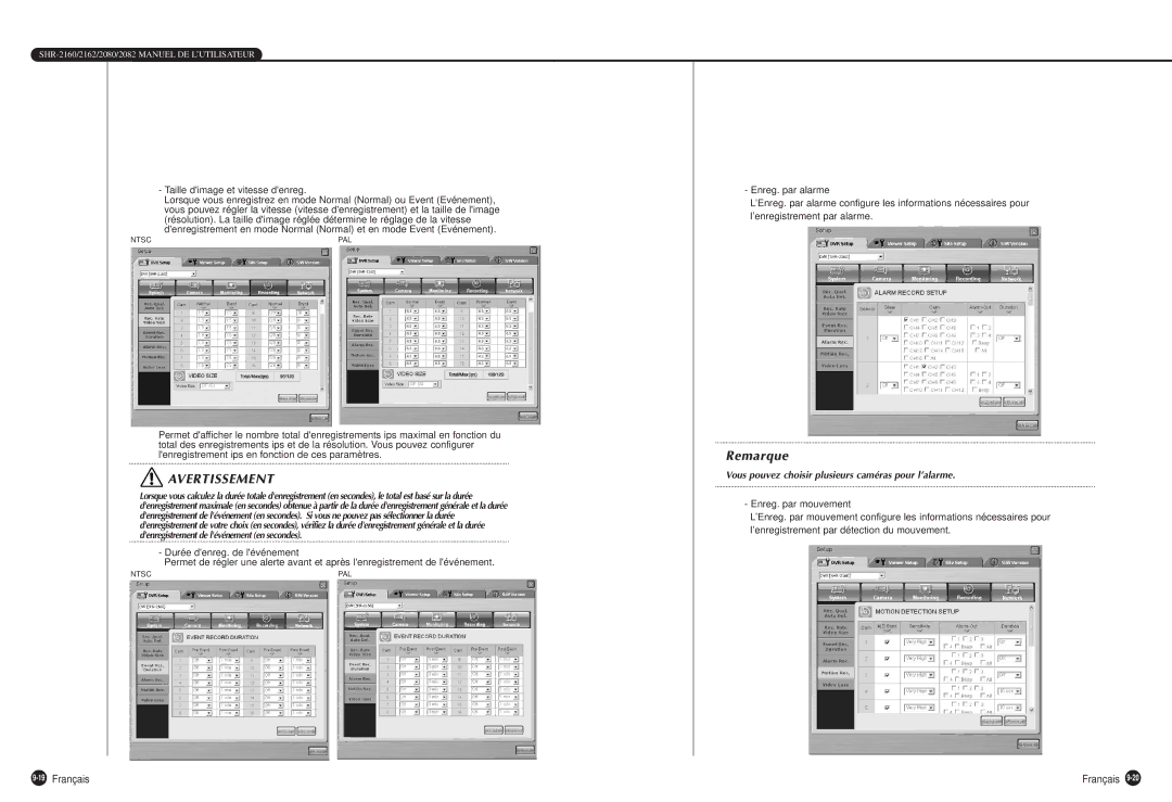 Samsung SHR-2082P500, SHR-2160P, SHR-2080P, SHR-2162P750, SHR-2162P500 Vous pouvez choisir plusieurs caméras pour l’alarme 