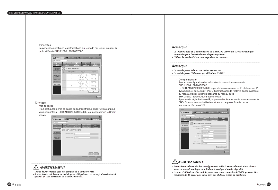 Samsung SHR-2162P500, SHR-2160P, SHR-2080P, SHR-2162P750, SHR-2082P500 manual 21Français 