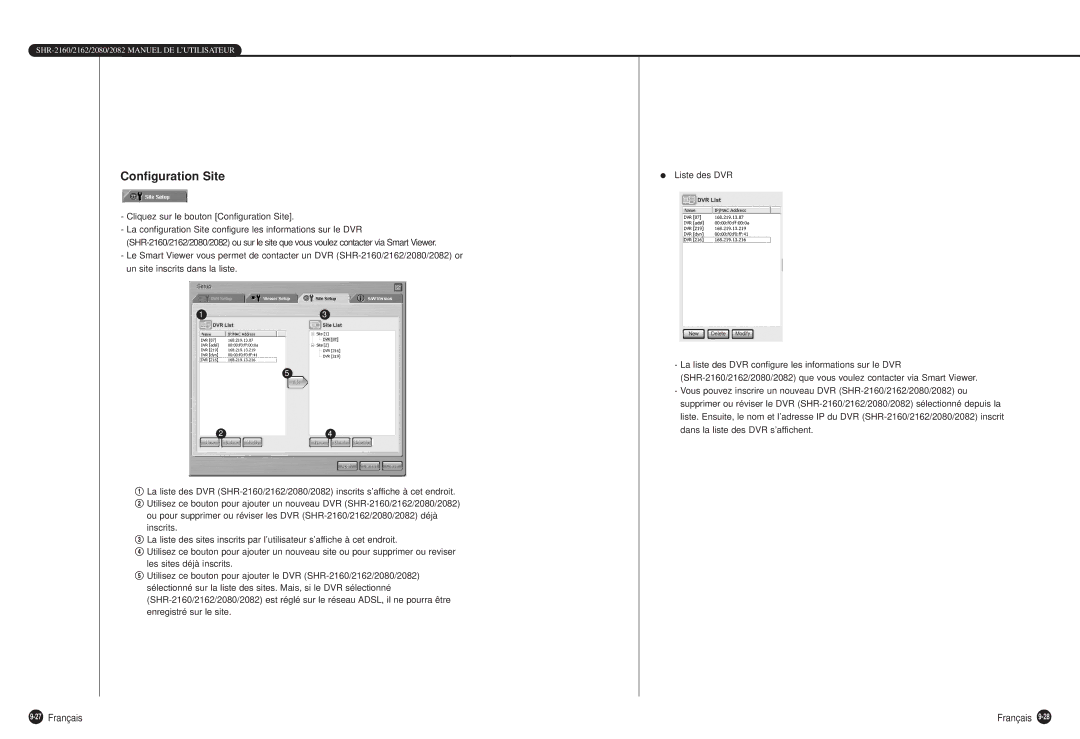 Samsung SHR-2080P, SHR-2160P, SHR-2082P, SHR-2162P750 manual 27Français, Cliquez sur le bouton Configuration Site 