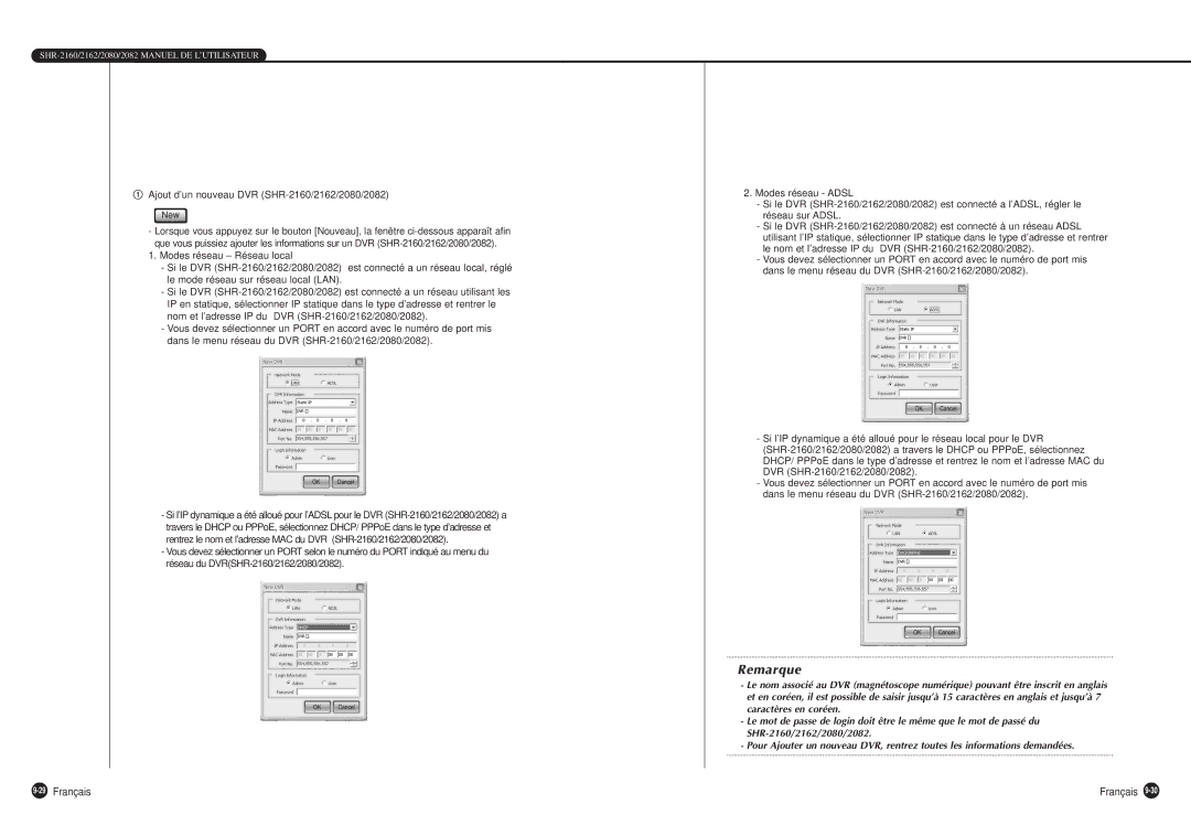 Samsung SHR-2082P, SHR-2160P, SHR-2080P, SHR-2162P750 manual 29Français, Ajout d’un nouveau DVR SHR-2160/2162/2080/2082 