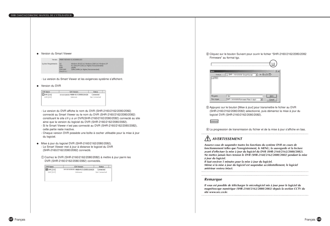 Samsung SHR-2160P, SHR-2080P, SHR-2162P750, SHR-2082P500, SHR-2162P500 manual 37Français 