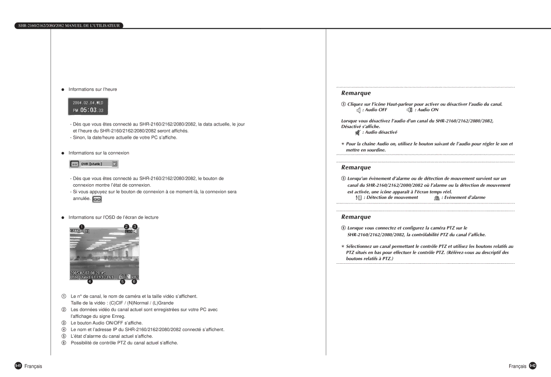 Samsung SHR-2080P, SHR-2160P, SHR-2162P750, SHR-2082P500, SHR-2162P500 manual 41Français 