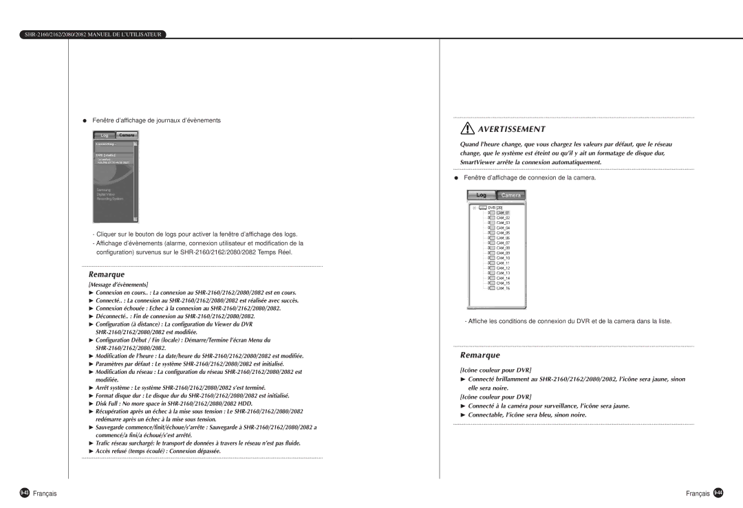 Samsung SHR-2160P, SHR-2080P, SHR-2162P750, SHR-2082P500, SHR-2162P500 manual 43Français 