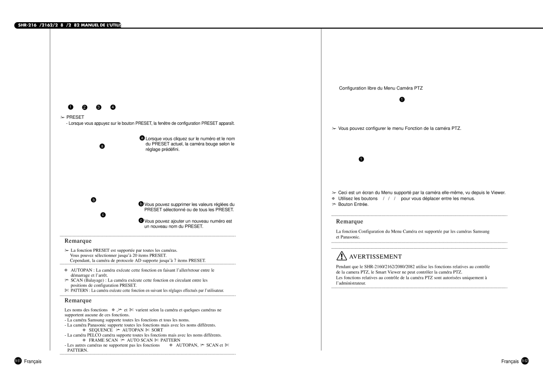 Samsung SHR-2160P, SHR-2080P, SHR-2162P750, SHR-2082P500, SHR-2162P500 manual 51Français, Réglage prédéfini 