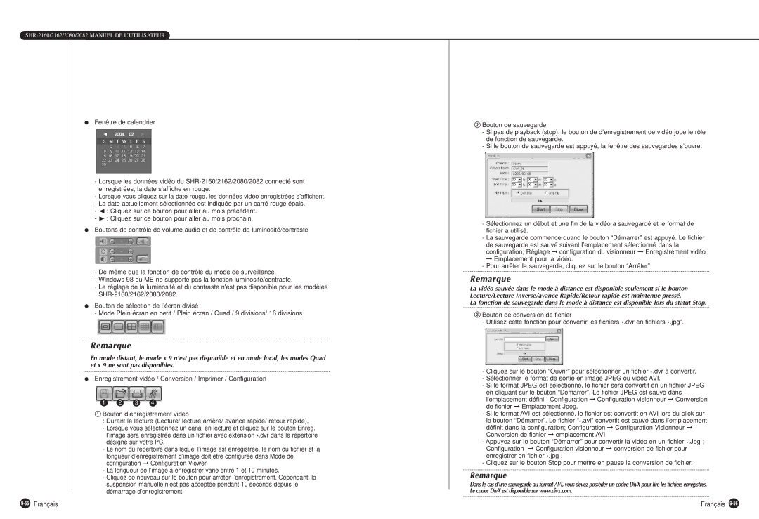 Samsung SHR-2080P, SHR-2160P, SHR-2162P750, SHR-2082P500, SHR-2162P500 manual 55Français 