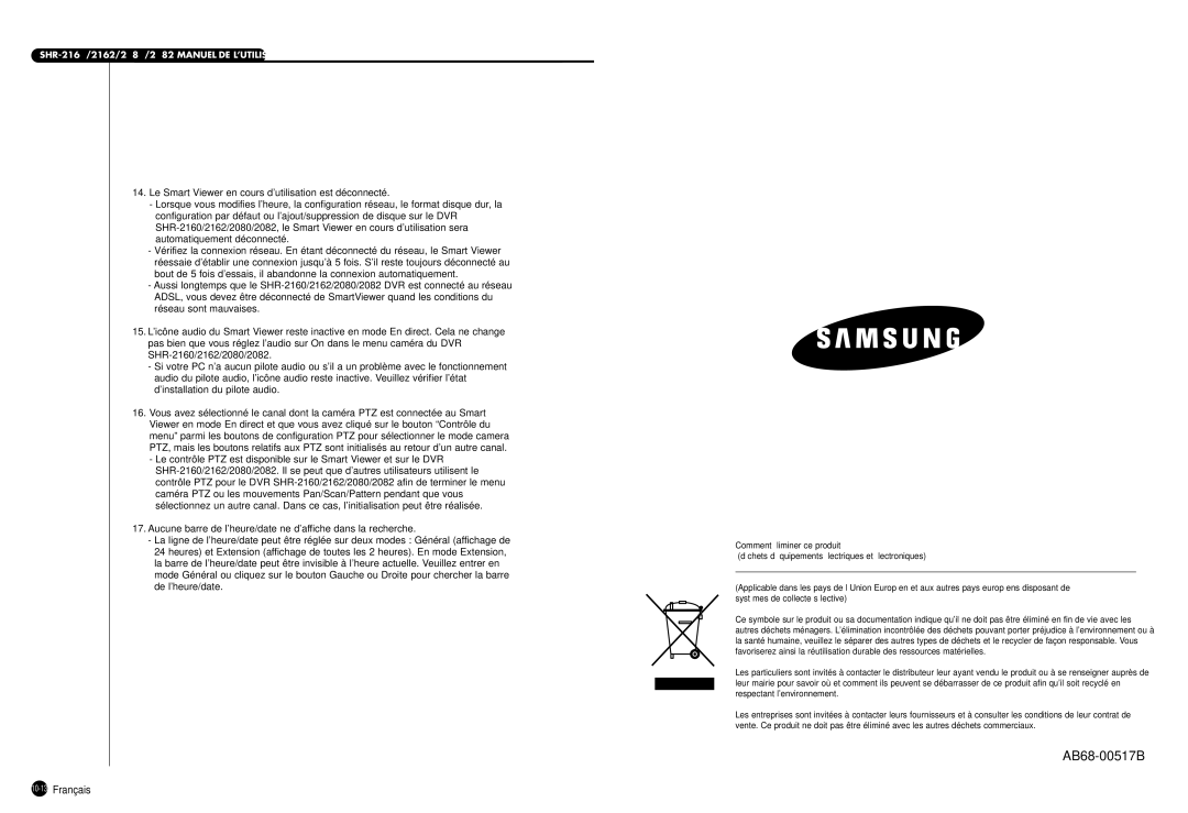 Samsung SHR-2162P750, SHR-2160P, SHR-2080P, SHR-2082P500, SHR-2162P500 manual 10-13Français 