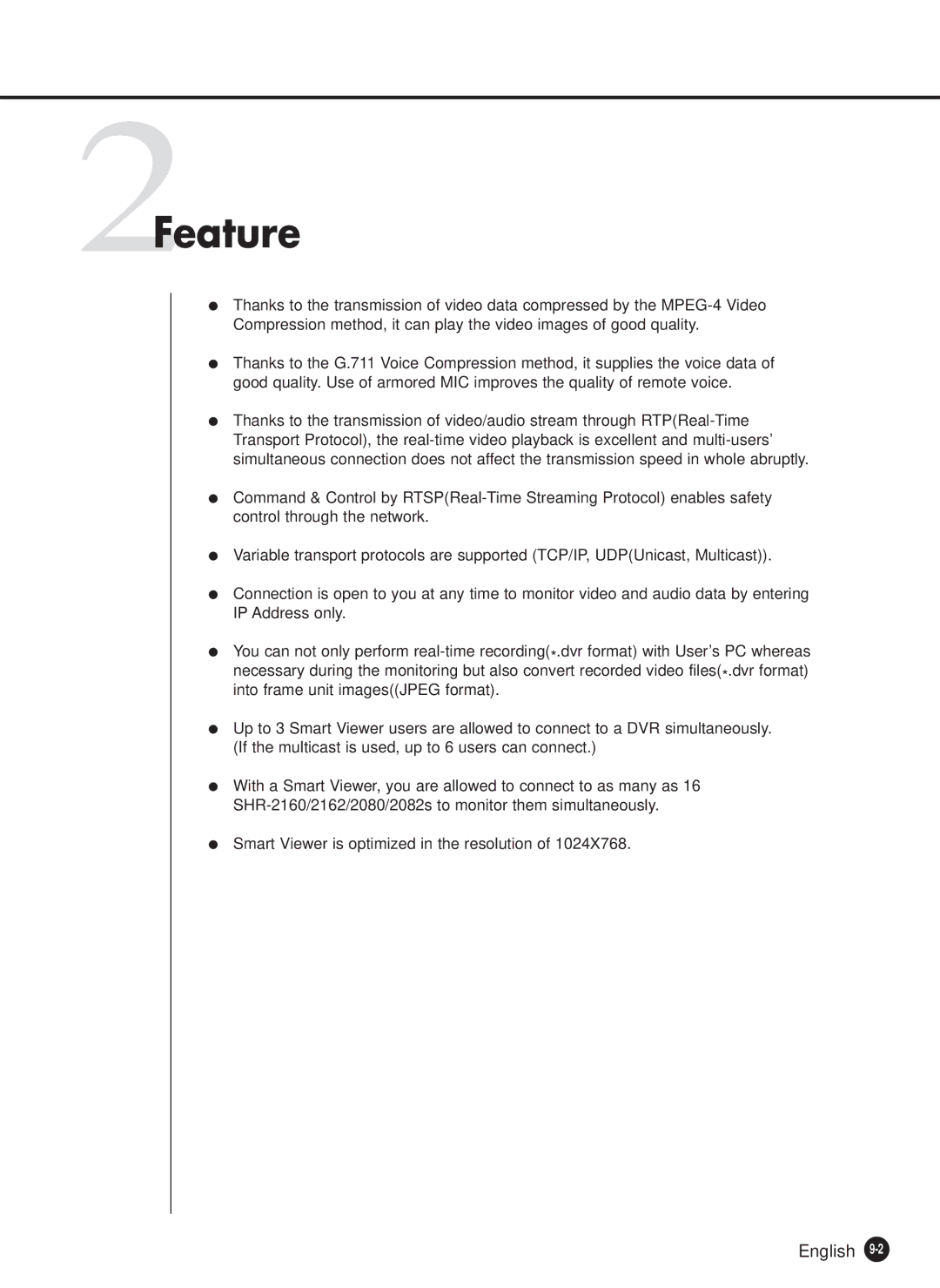 Samsung SHR-2162P750, SHR-2082P500, SHR-2162P500, SHR-2080P/XEC, SHR-2160P/XEC, SHR-2160P/TRK manual 2Feature 