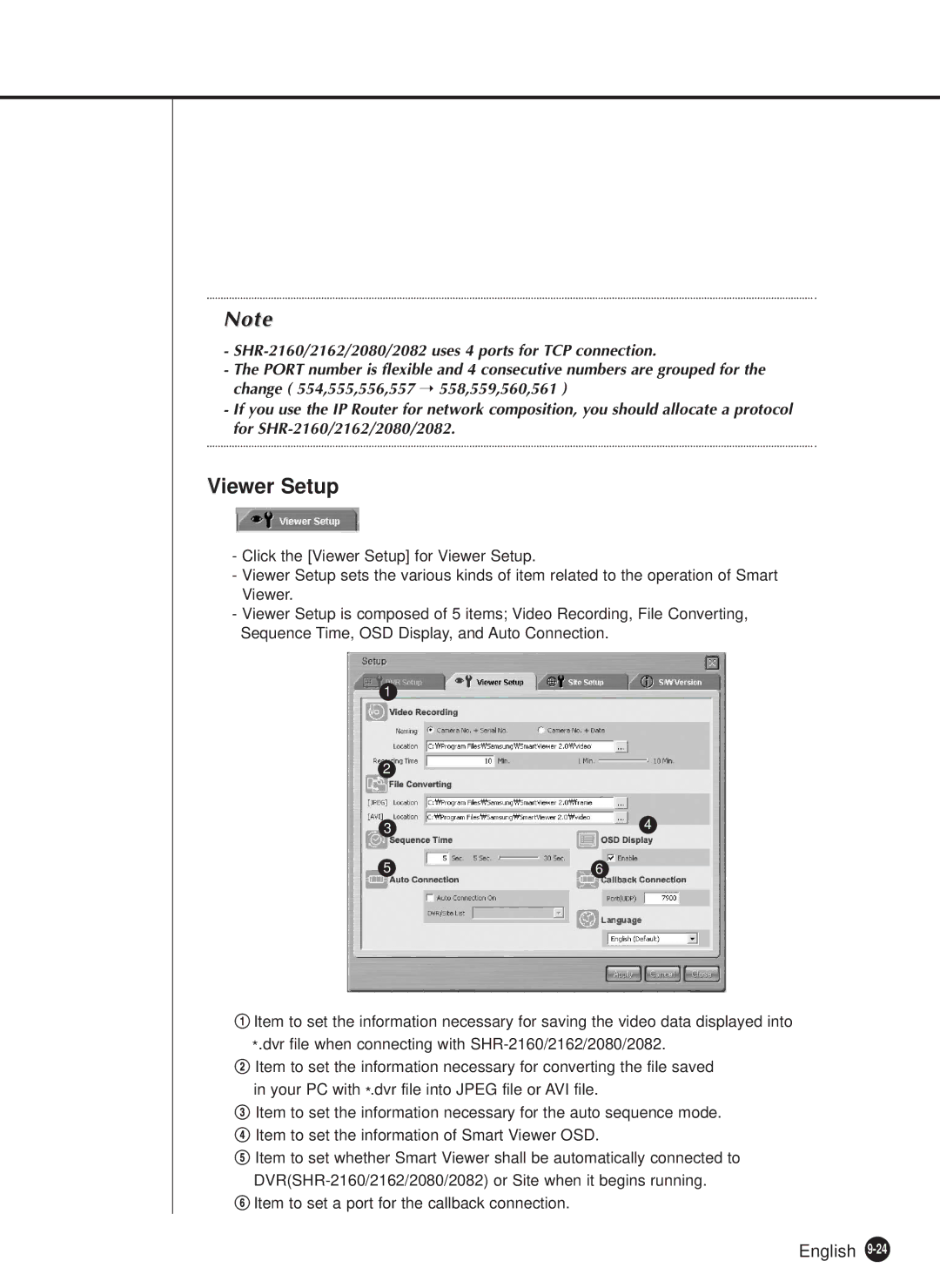 Samsung SHR-2162P750, SHR-2082P500, SHR-2162P500, SHR-2080P/XEC, SHR-2160P/XEC, SHR-2160P/TRK manual Viewer Setup 