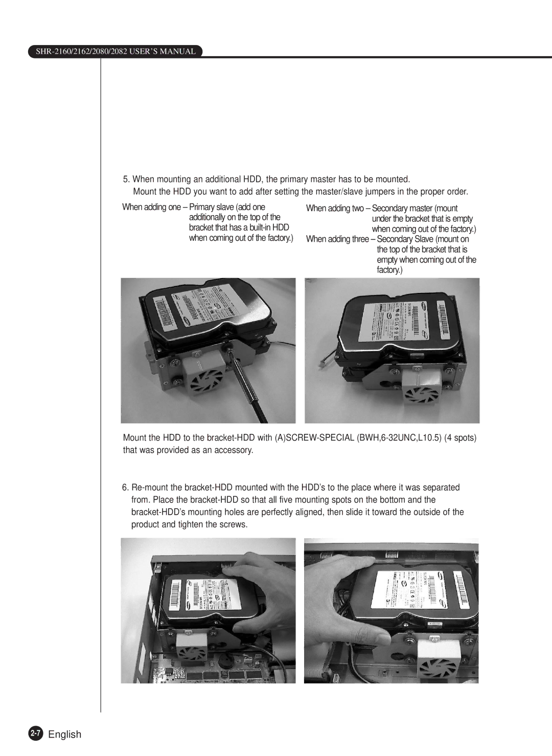 Samsung SHR-2162P750, SHR-2082P500, SHR-2162P500, SHR-2080P/XEC, SHR-2160P/XEC, SHR-2160P/TRK manual 7English 