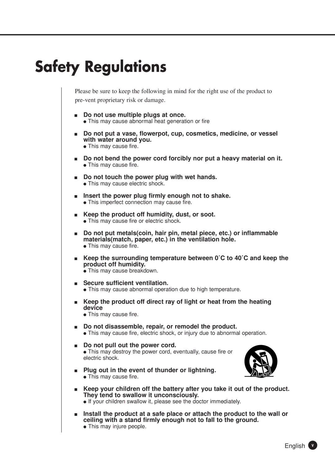 Samsung SHR-2082P500, SHR-2162P750, SHR-2162P500, SHR-2080P/XEC, SHR-2160P/XEC, SHR-2160P/TRK manual Safety Regulations 