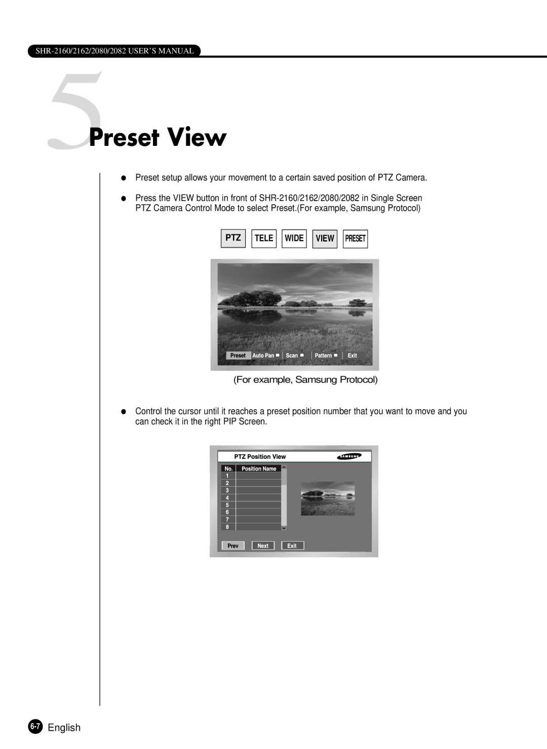 Samsung SHR-2082P500, SHR-2162P750, SHR-2162P500, SHR-2080P/XEC, SHR-2160P/XEC, SHR-2160P/TRK 5Preset View, 7English 