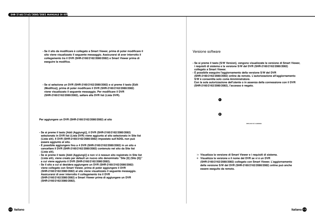 Samsung SHR-2160P, SHR-2162P750, SHR-2082P500, SHR-2162P500, SHR-2080P/XEC manual Versione software, 35Italiano 