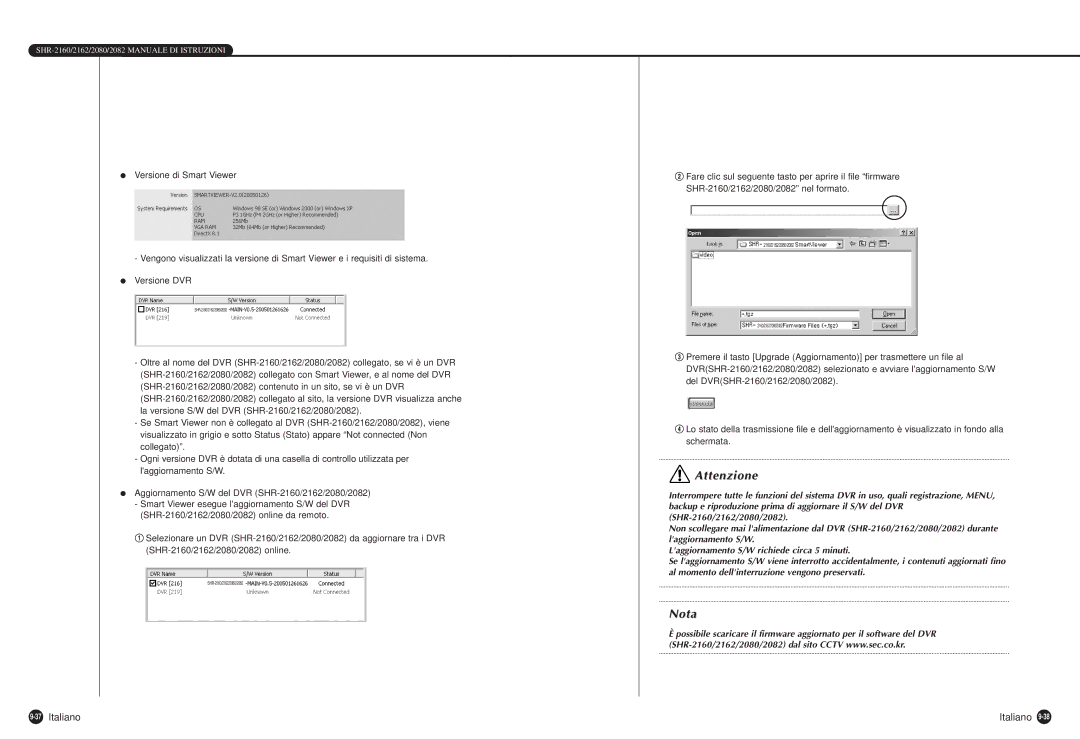 Samsung SHR-2162P750, SHR-2082P500, SHR-2162P500, SHR-2080P/XEC, SHR-2160P/XEC manual 37Italiano 