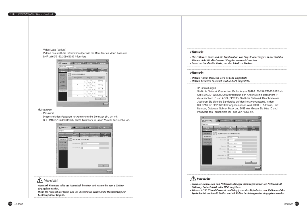 Samsung SHR-2160P, SHR-2162P, SHR-2080P, SHR-2082P manual 21Deutsch 