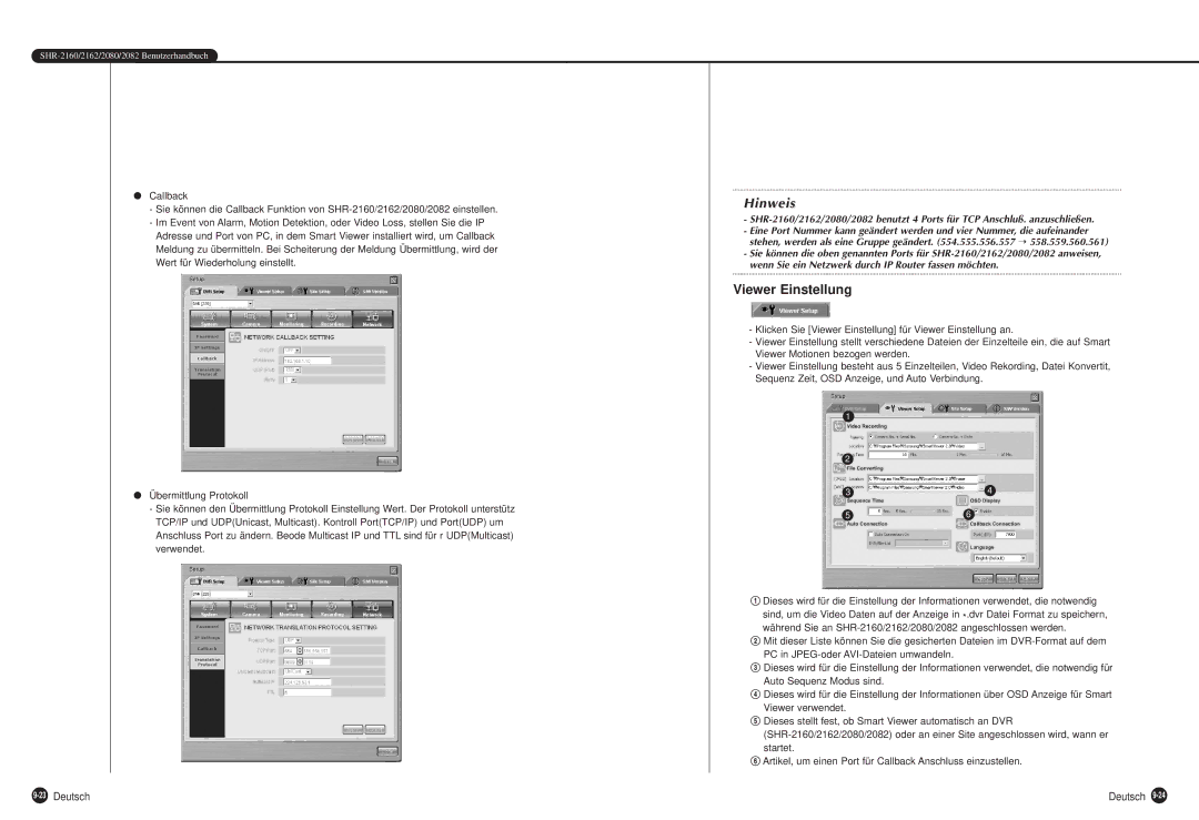 Samsung SHR-2080P, SHR-2162P, SHR-2160P, SHR-2082P manual Viewer Einstellung, 23Deutsch 