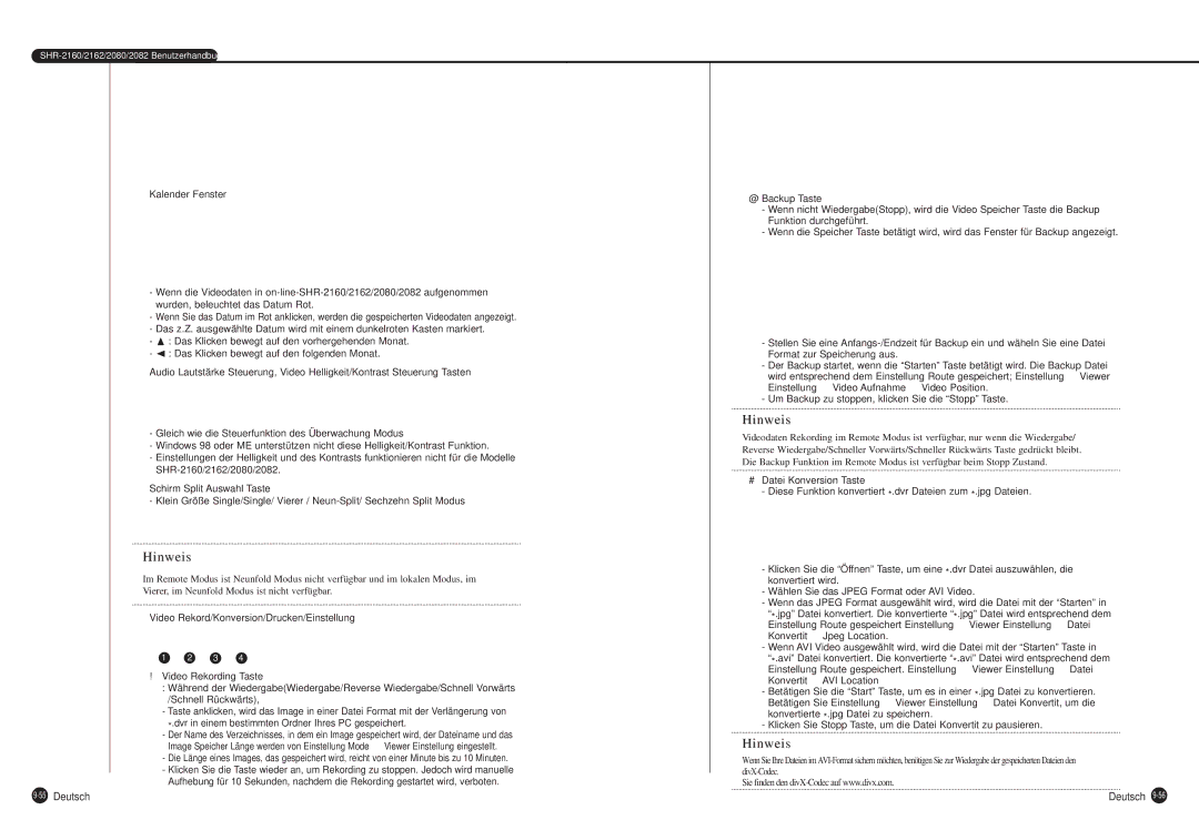 Samsung SHR-2080P, SHR-2162P, SHR-2160P, SHR-2082P manual 55Deutsch 