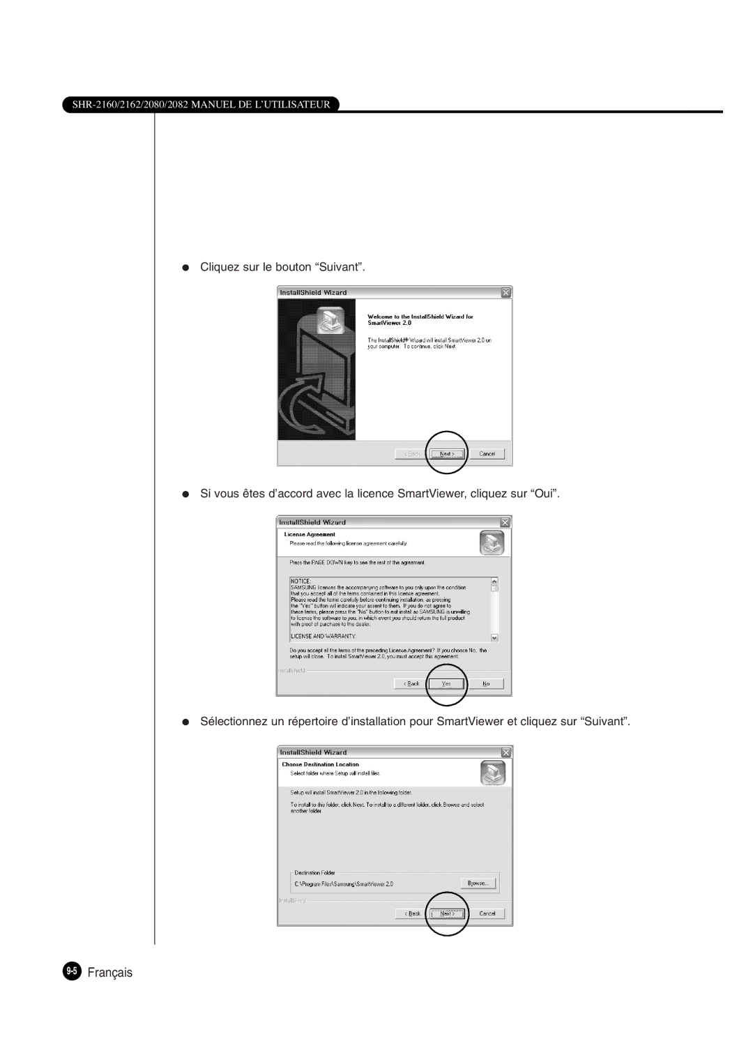 Samsung SHR-2082P250, SHR-2080P250, SHR-2160P250, SHR-2162P250 manual 5Français 