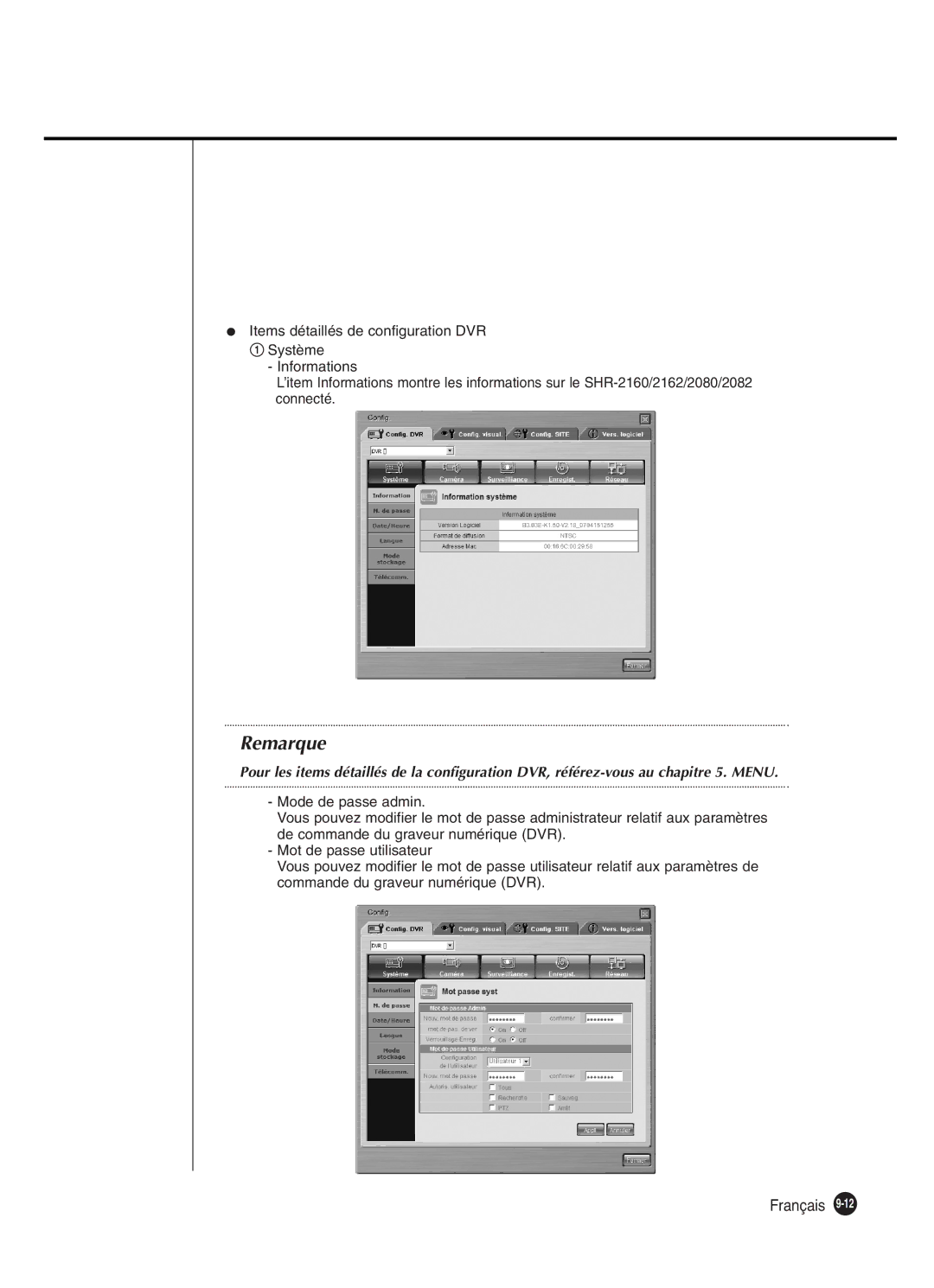 Samsung SHR-2080P250, SHR-2082P250, SHR-2160P250, SHR-2162P250 manual Remarque 