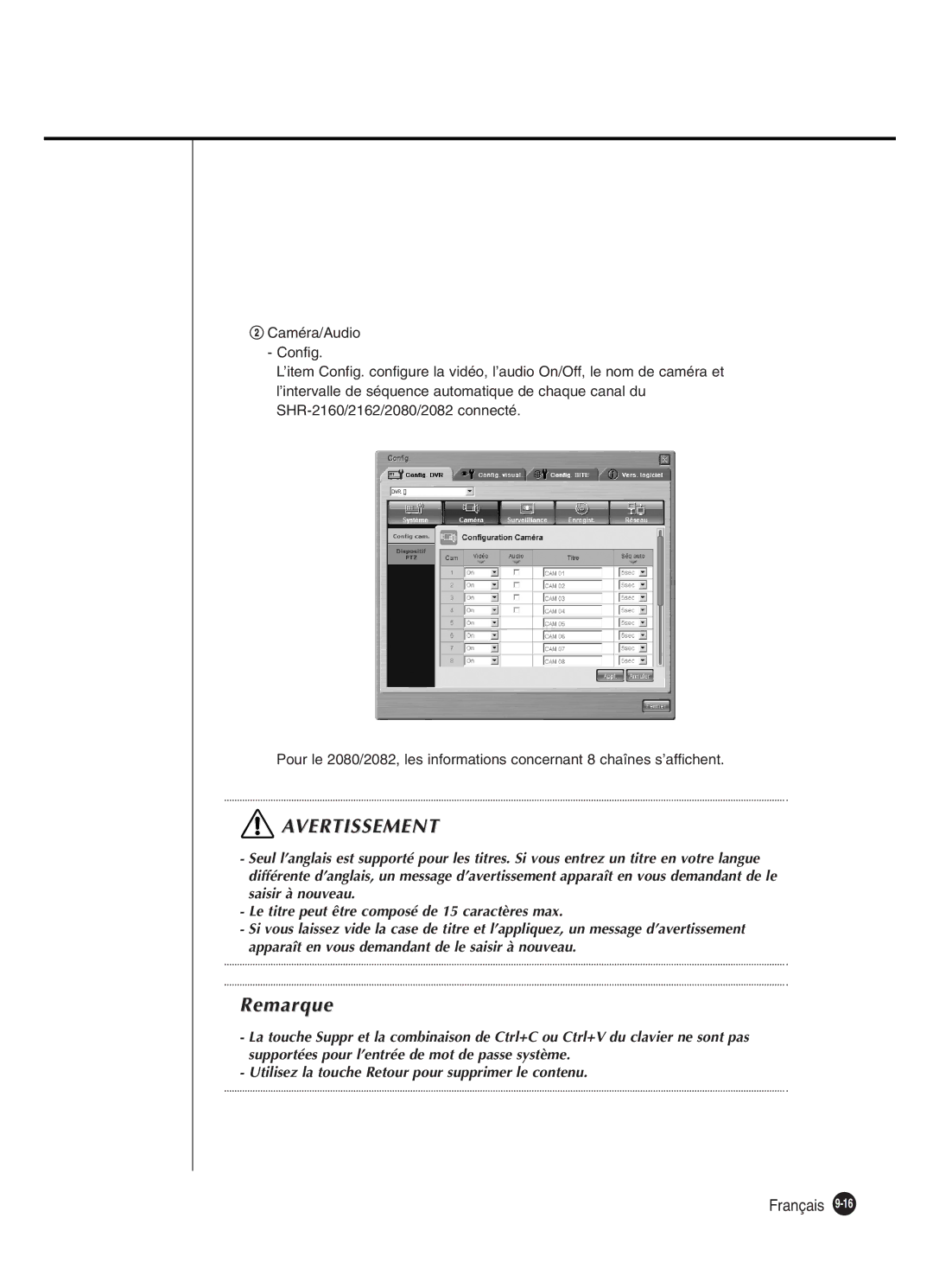 Samsung SHR-2082P250, SHR-2080P250, SHR-2160P250, SHR-2162P250 manual Avertissement 