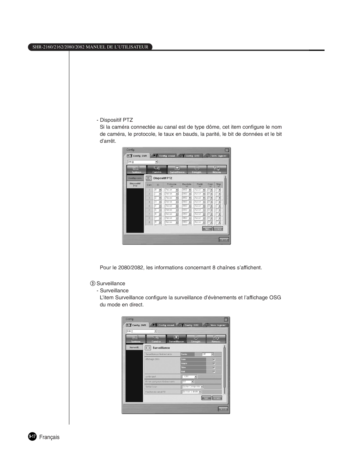 Samsung SHR-2082P250, SHR-2080P250, SHR-2160P250, SHR-2162P250 manual 17Français 