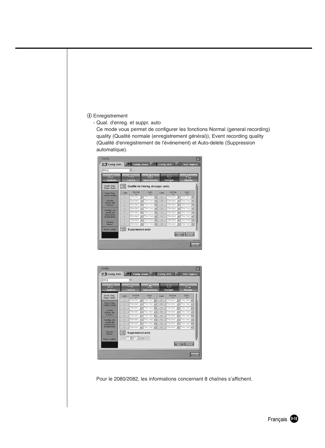 Samsung SHR-2080P250, SHR-2082P250, SHR-2160P250, SHR-2162P250 manual Français 