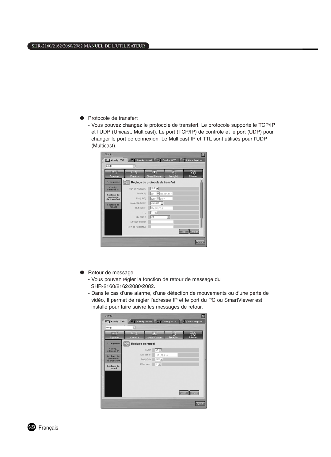 Samsung SHR-2082P250, SHR-2080P250, SHR-2160P250, SHR-2162P250 manual 23Français 