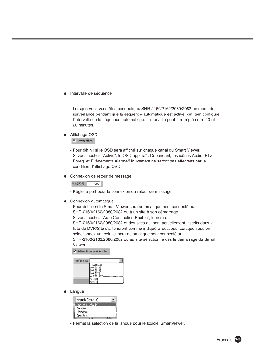 Samsung SHR-2162P250, SHR-2082P250, SHR-2080P250, SHR-2160P250 manual Français 