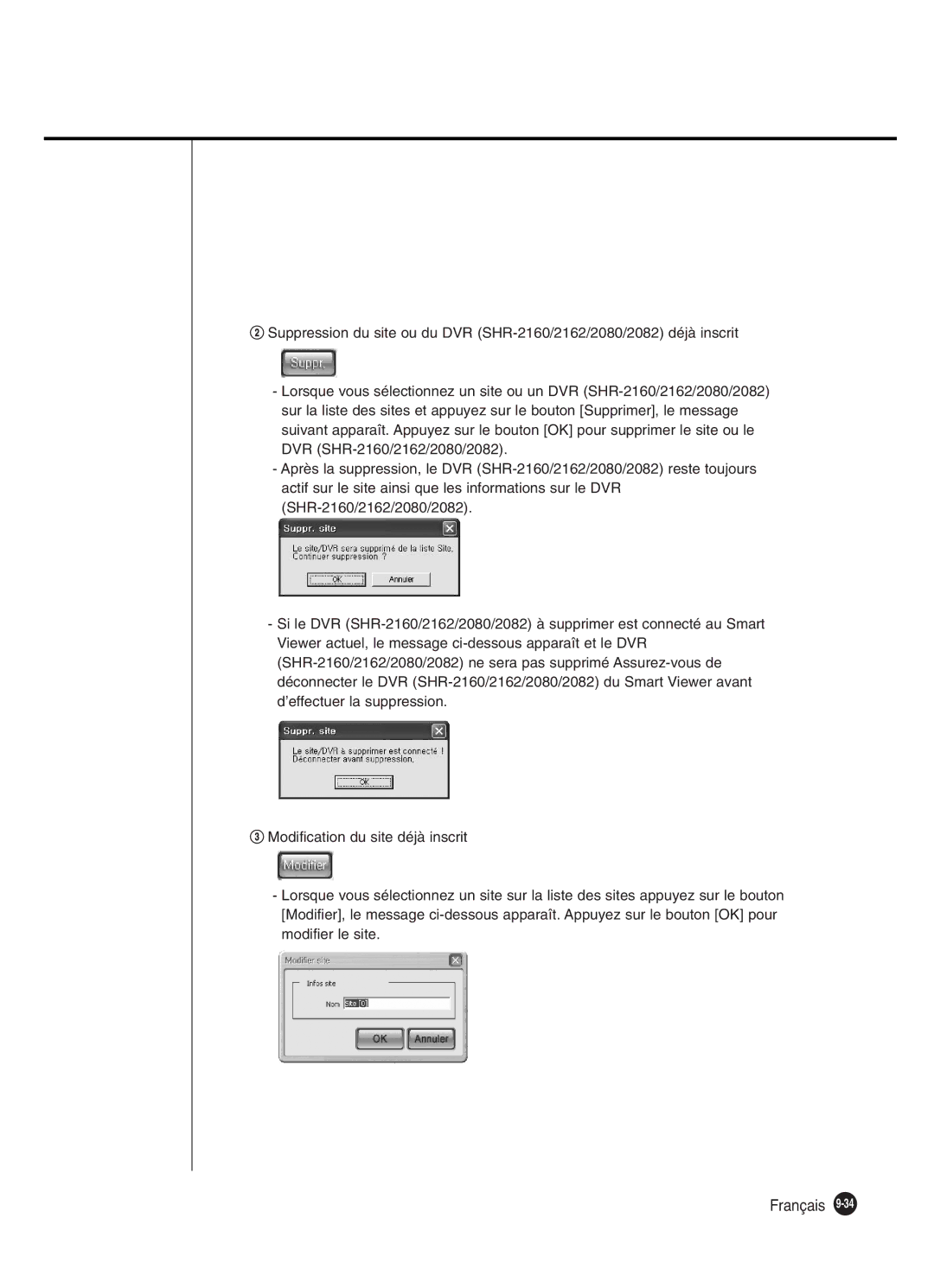 Samsung SHR-2082P250, SHR-2080P250, SHR-2160P250, SHR-2162P250 manual Français 