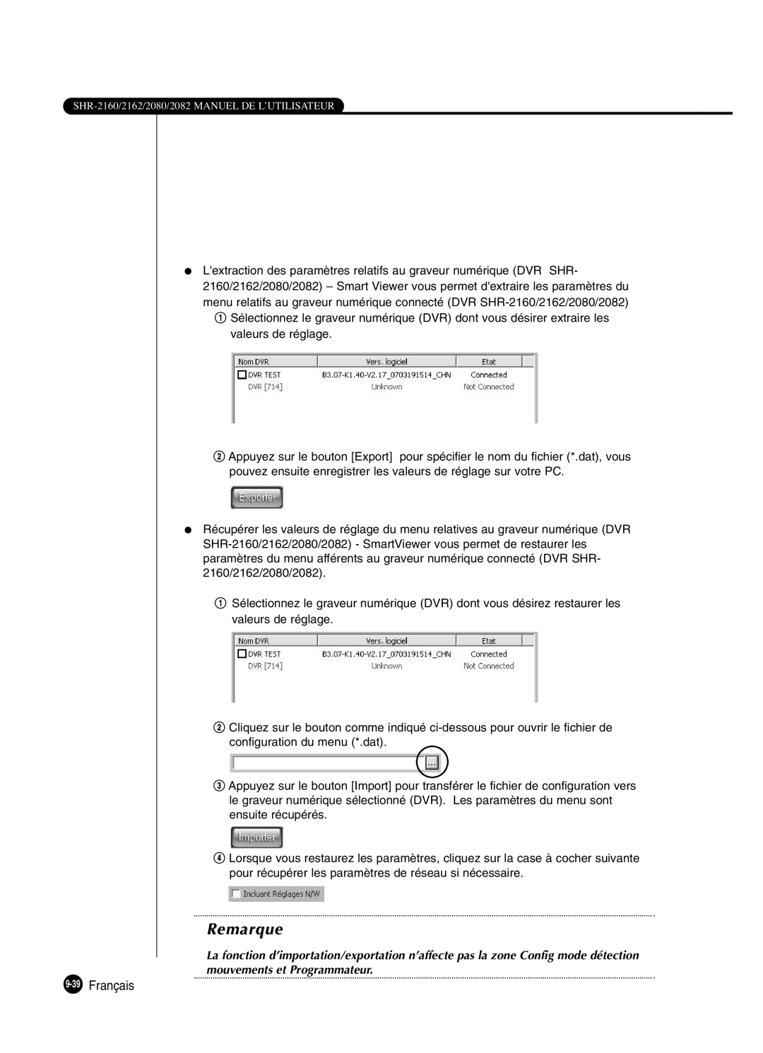 Samsung SHR-2082P250, SHR-2080P250, SHR-2160P250, SHR-2162P250 manual 39Français 