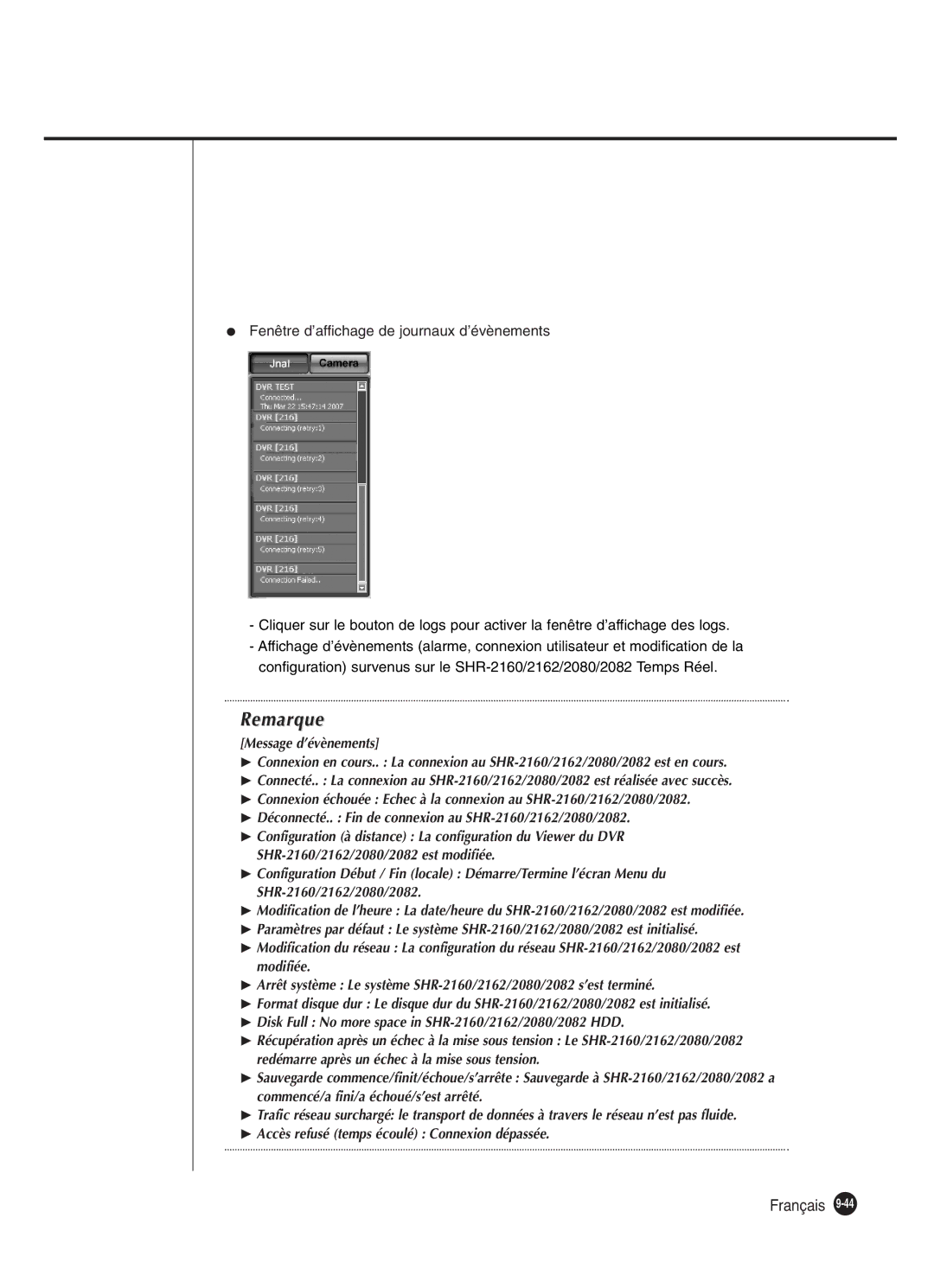 Samsung SHR-2162P250, SHR-2082P250, SHR-2080P250, SHR-2160P250 manual Remarque 