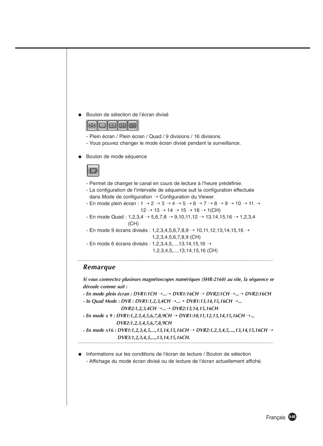 Samsung SHR-2082P250, SHR-2080P250, SHR-2160P250, SHR-2162P250 manual Remarque 