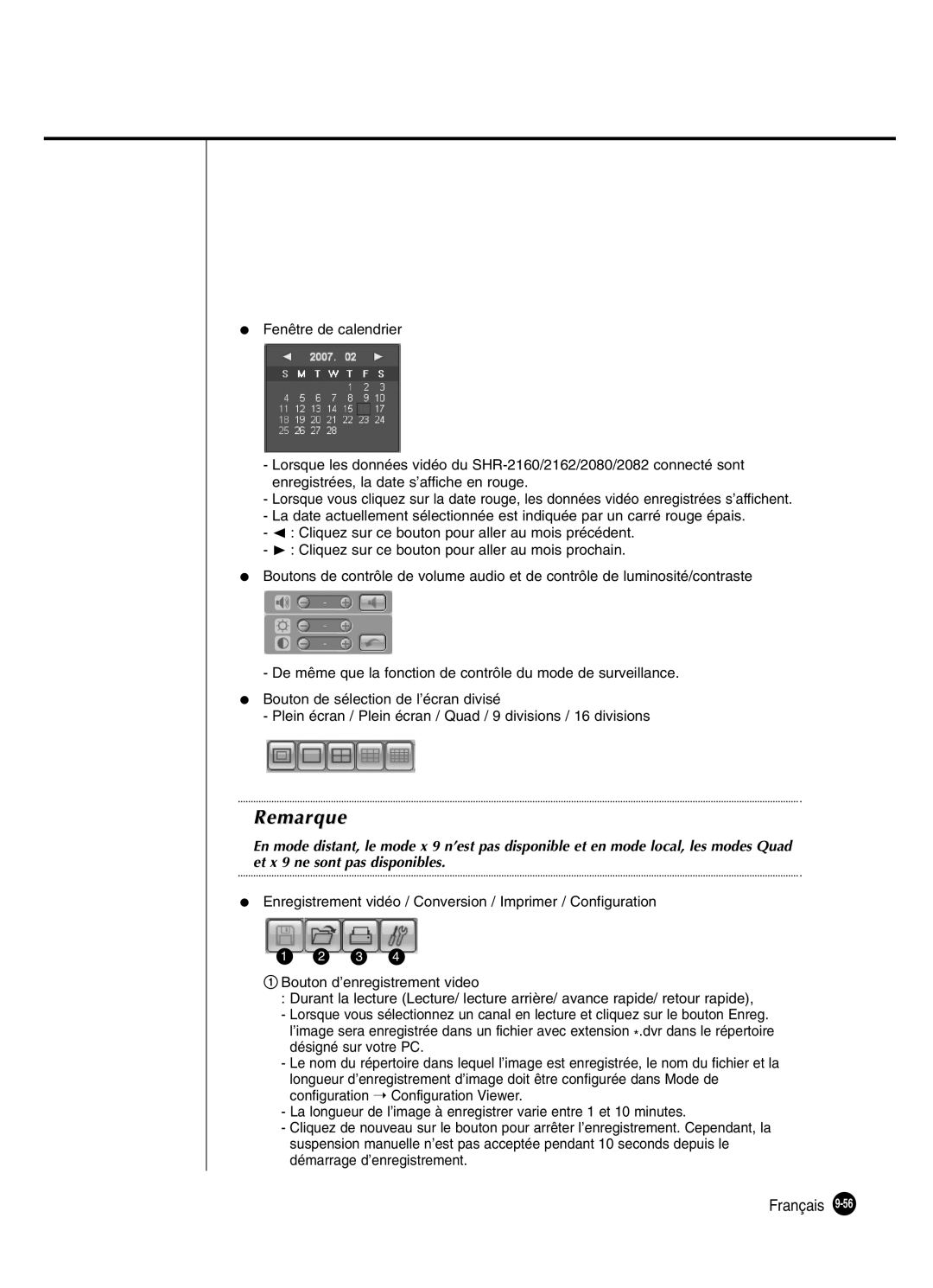 Samsung SHR-2162P250, SHR-2082P250, SHR-2080P250, SHR-2160P250 manual Remarque 