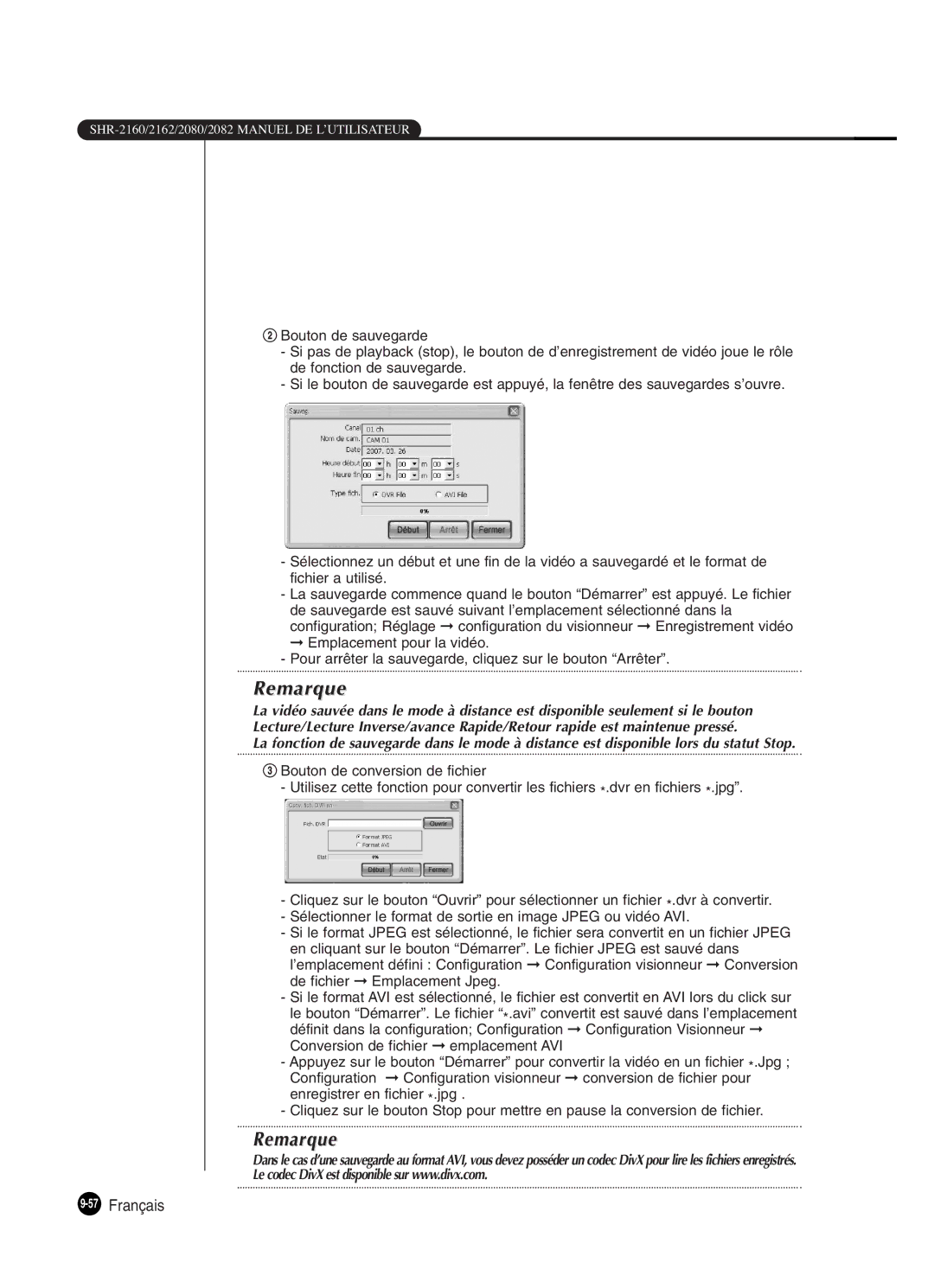 Samsung SHR-2082P250, SHR-2080P250, SHR-2160P250, SHR-2162P250 manual 57Français 