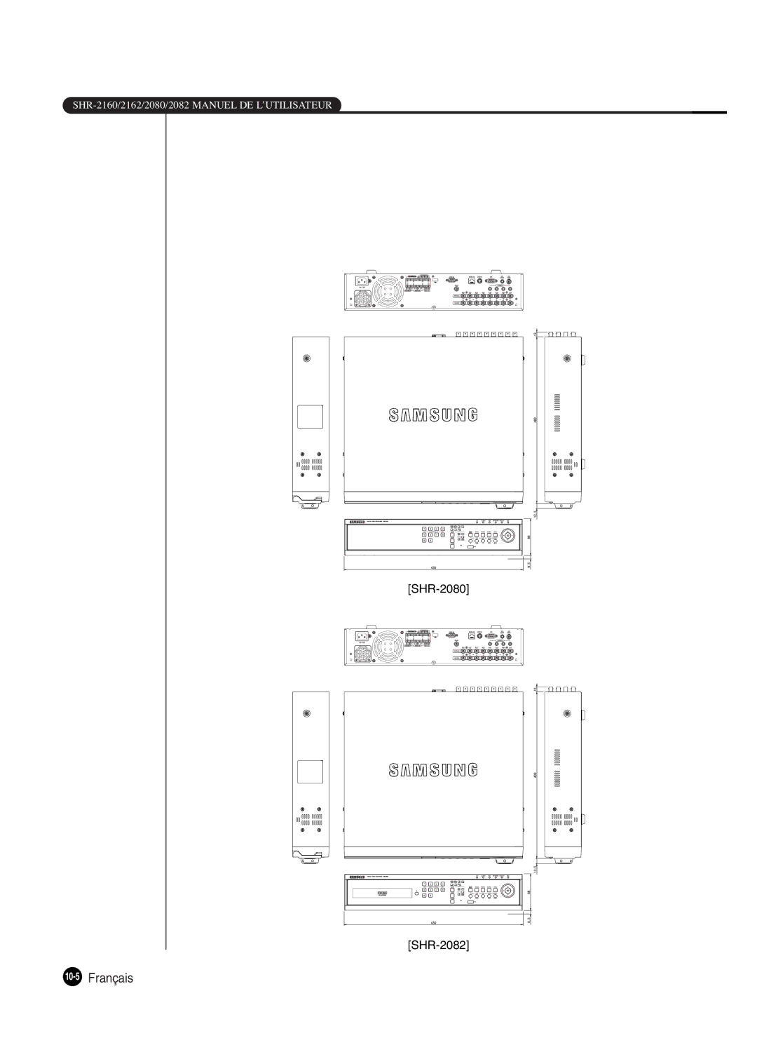 Samsung SHR-2160P250, SHR-2082P250, SHR-2080P250, SHR-2162P250 manual 10-5Français, SHR-2080 SHR-2082 